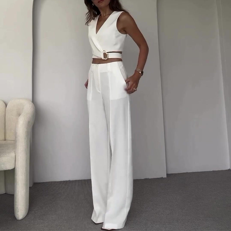 Conjunto Celina - Elegante de dos piezas con corte cruzado y pantalón recto
