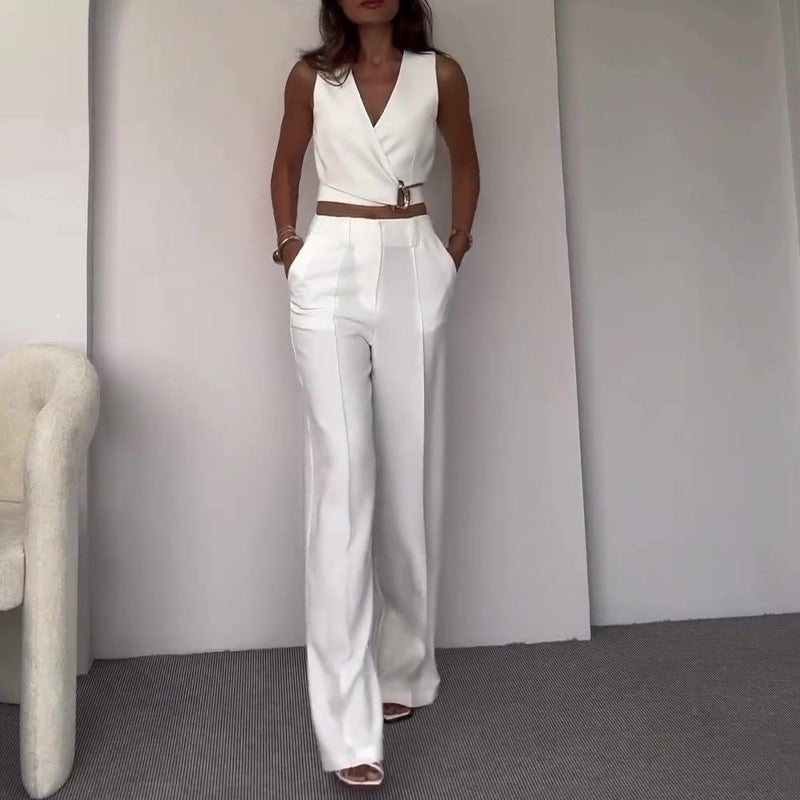 Conjunto Celina - Elegante de dos piezas con corte cruzado y pantalón recto