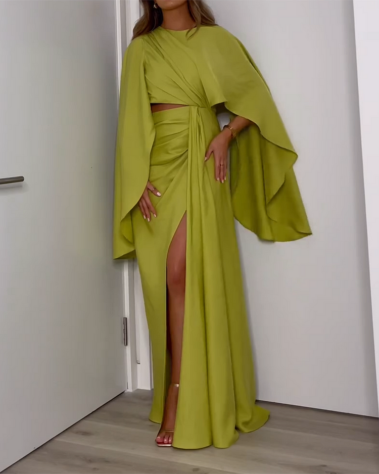 Vestido plisado de manga larga hueco