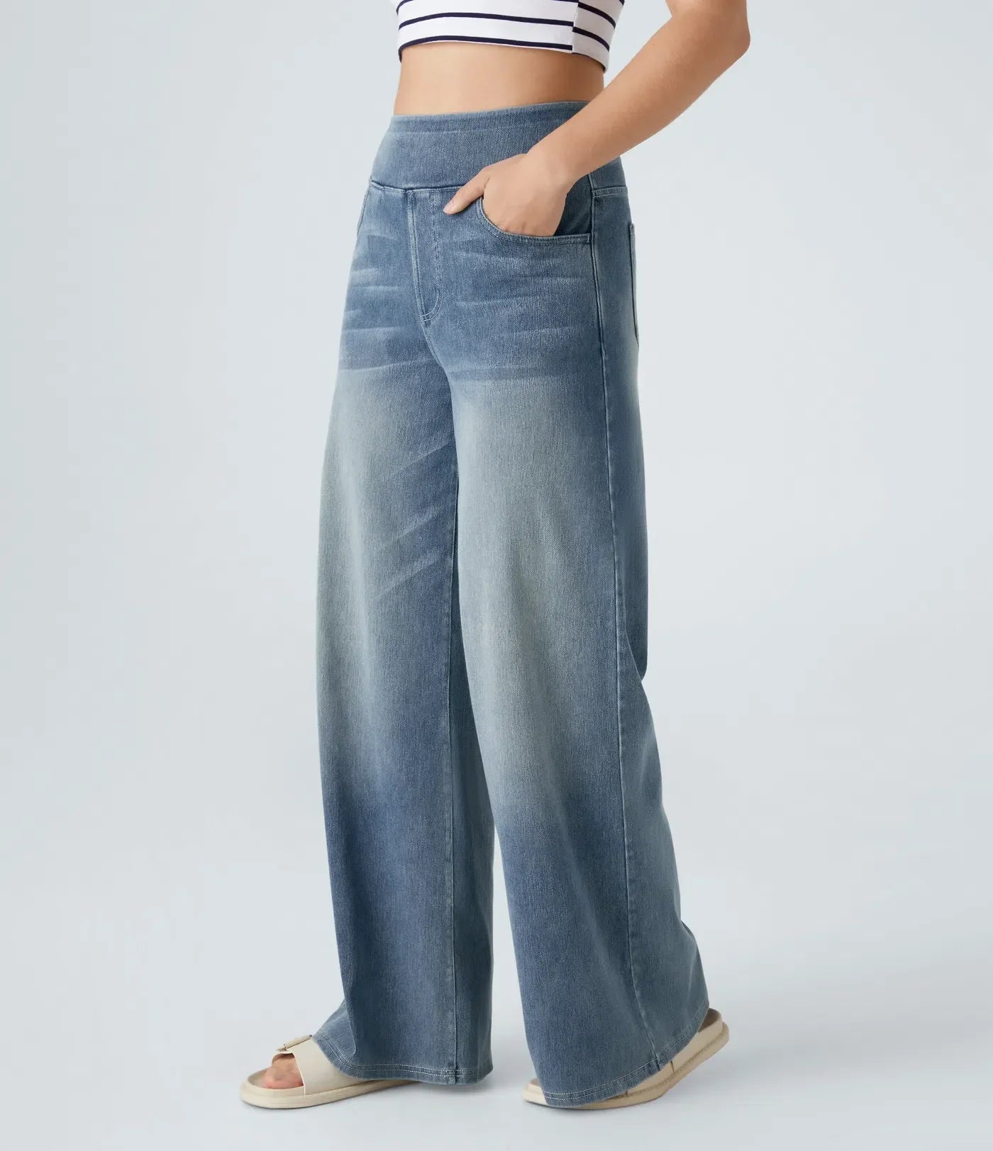 Jeans Flex™ Denim anchos elásticos de tiro alto con múltiples bolsillos