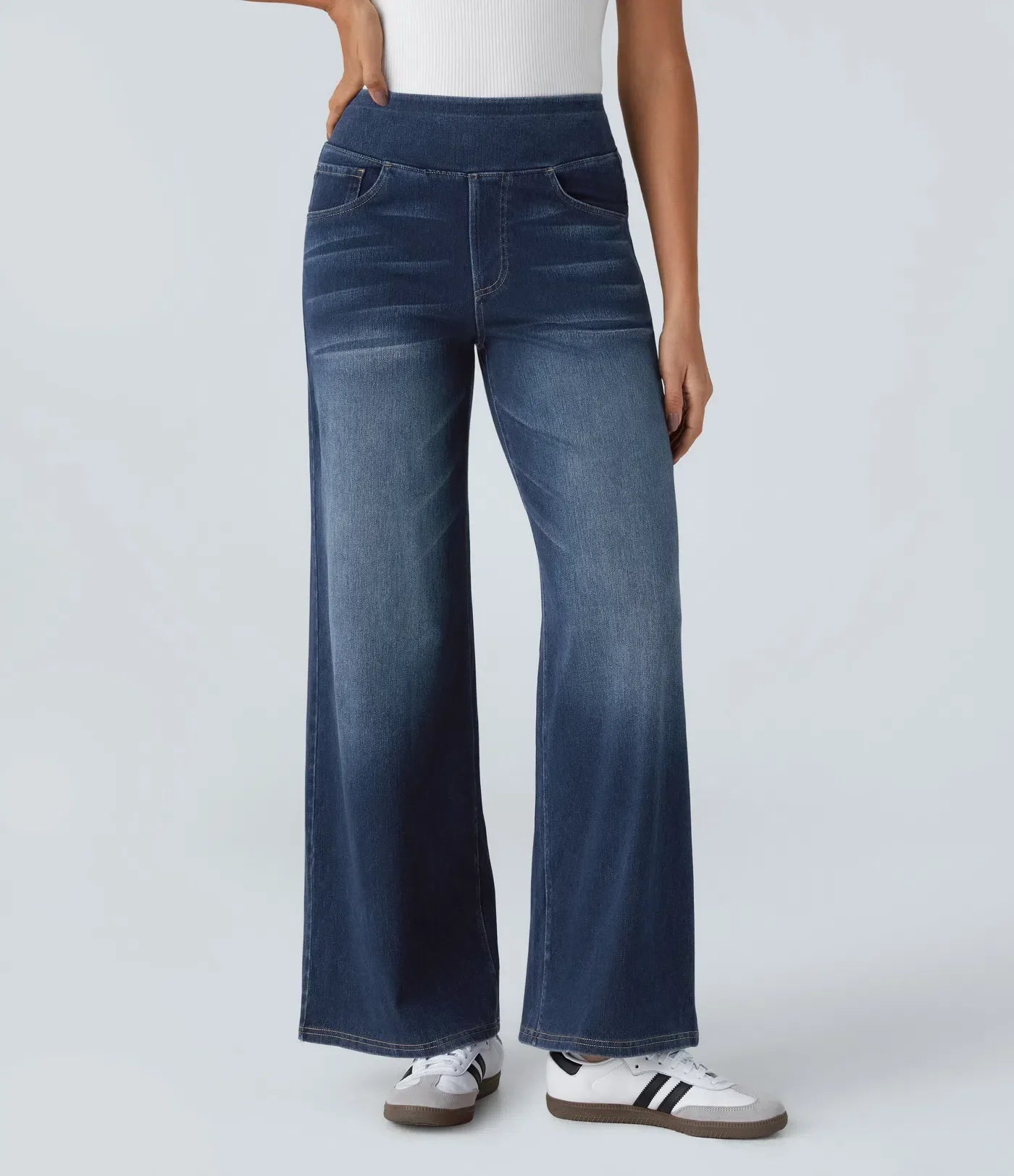 Jeans Flex™ Denim anchos elásticos de tiro alto con múltiples bolsillos