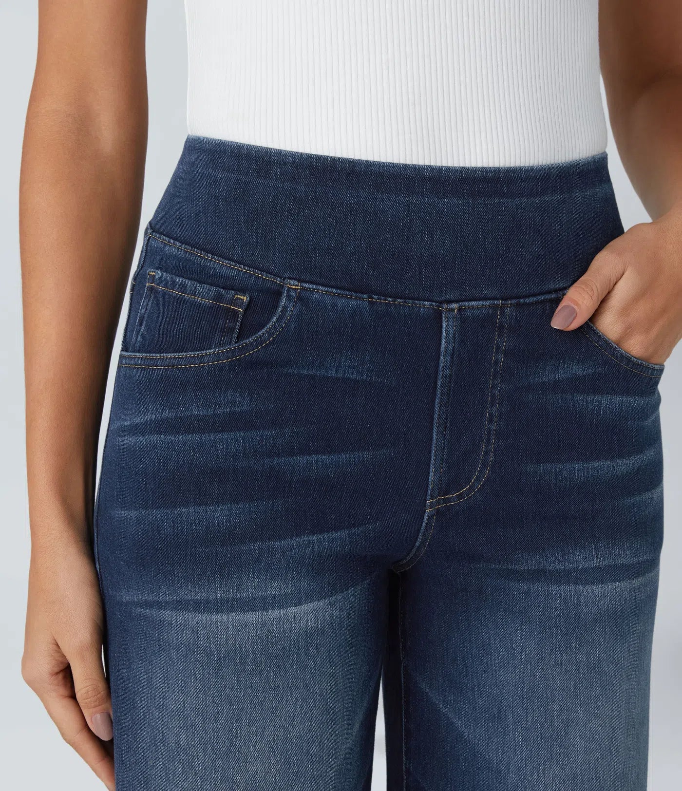 Jeans Flex™ Denim anchos elásticos de tiro alto con múltiples bolsillos