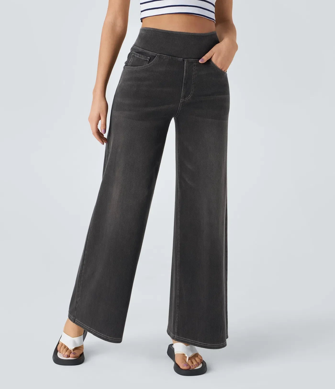 Jeans Flex™ Denim anchos elásticos de tiro alto con múltiples bolsillos