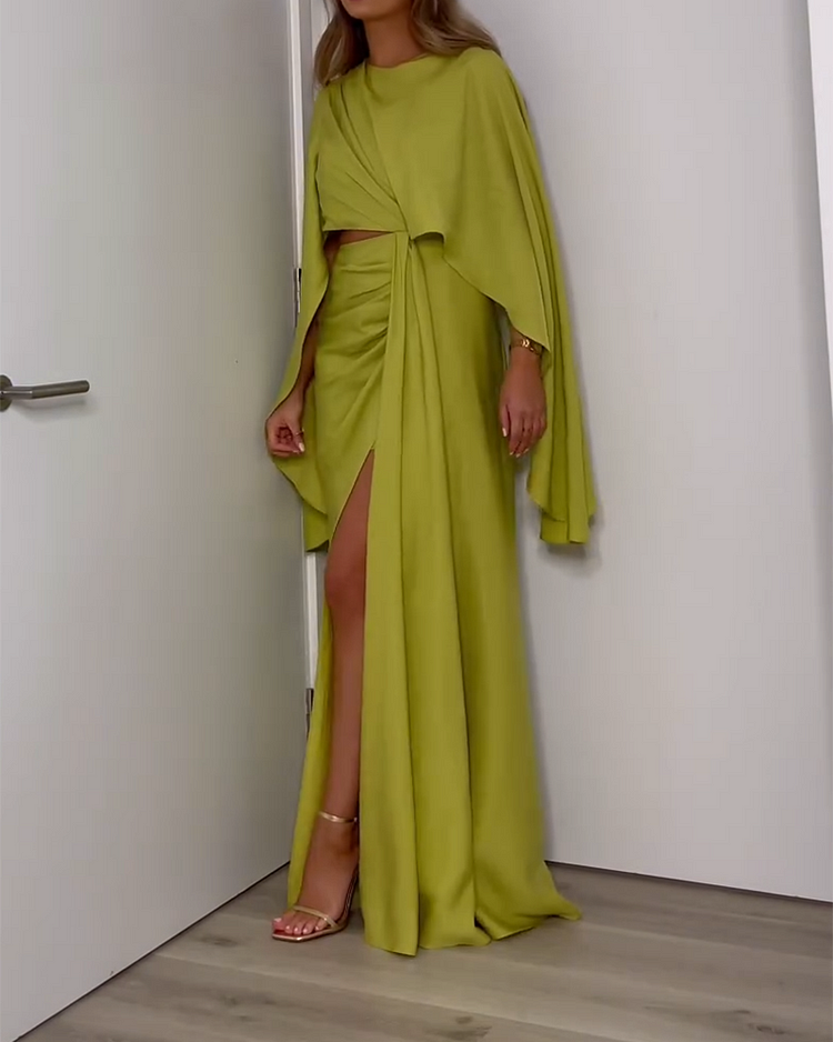 Vestido plisado de manga larga hueco