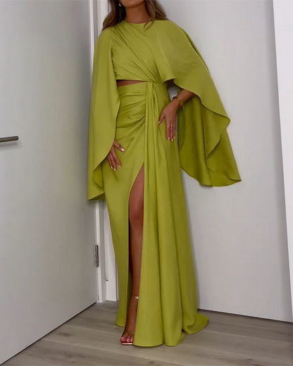 Vestido plisado de manga larga hueco