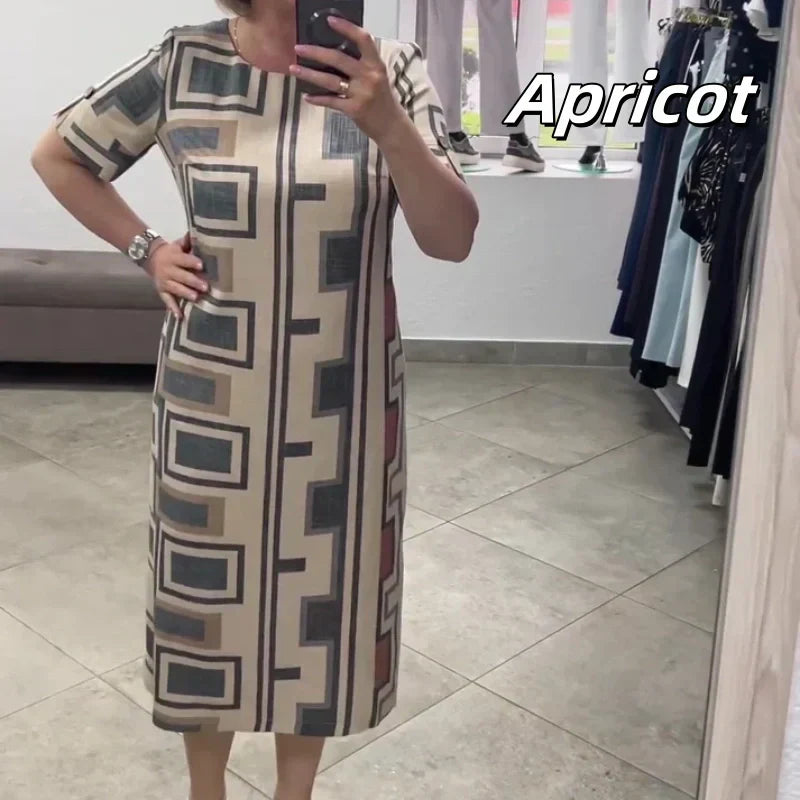 Vestido casual estampado de manga corta y cuello redondo para mujer✨